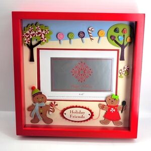 GINGERBREAD HOLIDAY FRIENDS SHADOWBOX PICTURE FRAME w/ CANDY TREES & FLOWERS